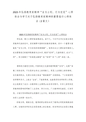 2023年弘扬教育家精神“言为士则、行为世范”心得体会与学习关于弘扬教育家精神的重要指示心得体会（2篇文）.docx