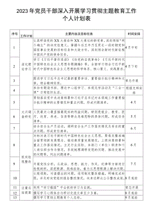 2023年党员干部深入开展学习贯彻主题教育工作个人计划表.docx