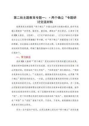 第二批主题教育专题一：“两个确立”专题研讨交流材料.docx