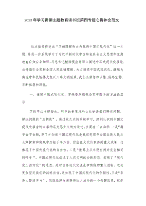 2023年学习贯彻主题教育读书班第四专题心得体会范文.docx