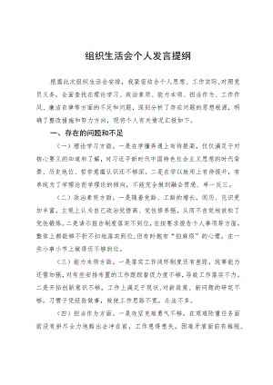 组织生活会个人发言提纲.docx