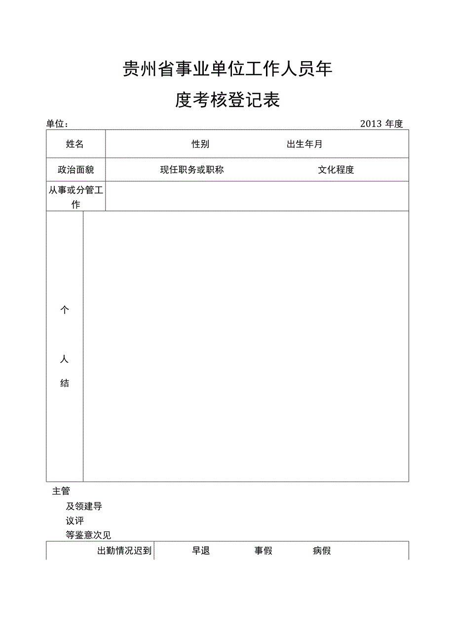 贵州省事业单位工作人员年度考核登记表.docx_第1页