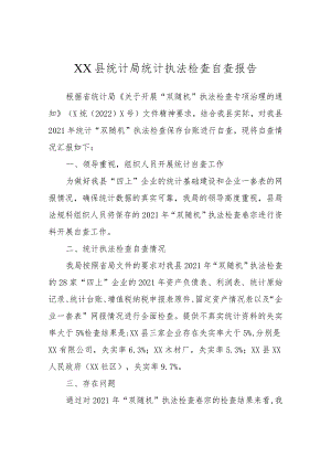 XX县统计局统计执法检查自查报告.docx