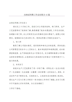 出纳试用期工作总结集合15篇.docx