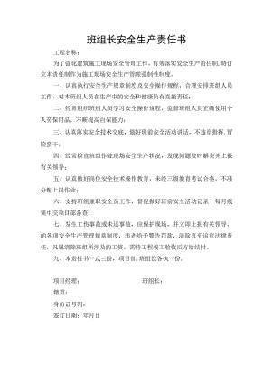 班组长安全生产责任书.docx