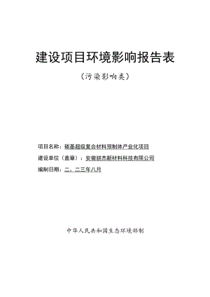 安徽骐杰新材料科技有限公司碳基超级复合材料预制体产业化项目.docx