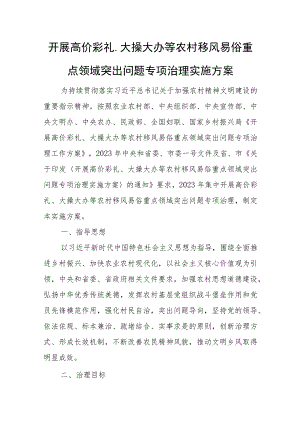 开展高价彩礼、大操大办等农村移风易俗重点领域突出问题专项治理实施方案.docx
