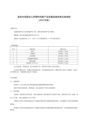 【精品范文】2023版县级市场婴幼儿用塑料奶瓶产品质量监督抽查实施细则.docx