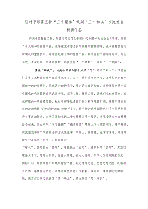 驻村干部要坚持“三个聚焦” 做到“三个切实”交流发言稿供借鉴.docx