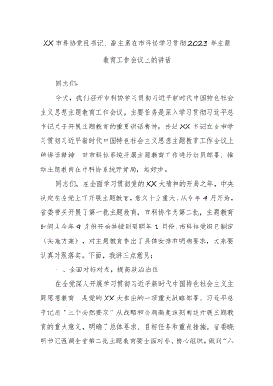 XX市科协党组书记、副主席在市科协学习贯彻2023年主题教育工作会议上的讲话.docx