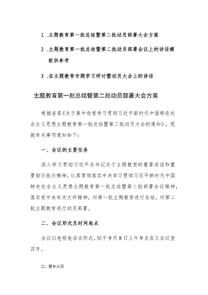 2023主题教育第一批总结暨第二批动员部署大会方案及动员部署讲话范文3篇.docx