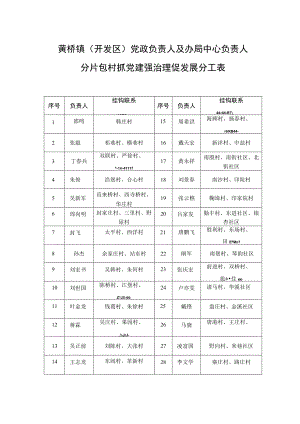 黄桥镇开发区党政负责人及办局中心负责人分片包村抓党建强治理促发展分工表.docx