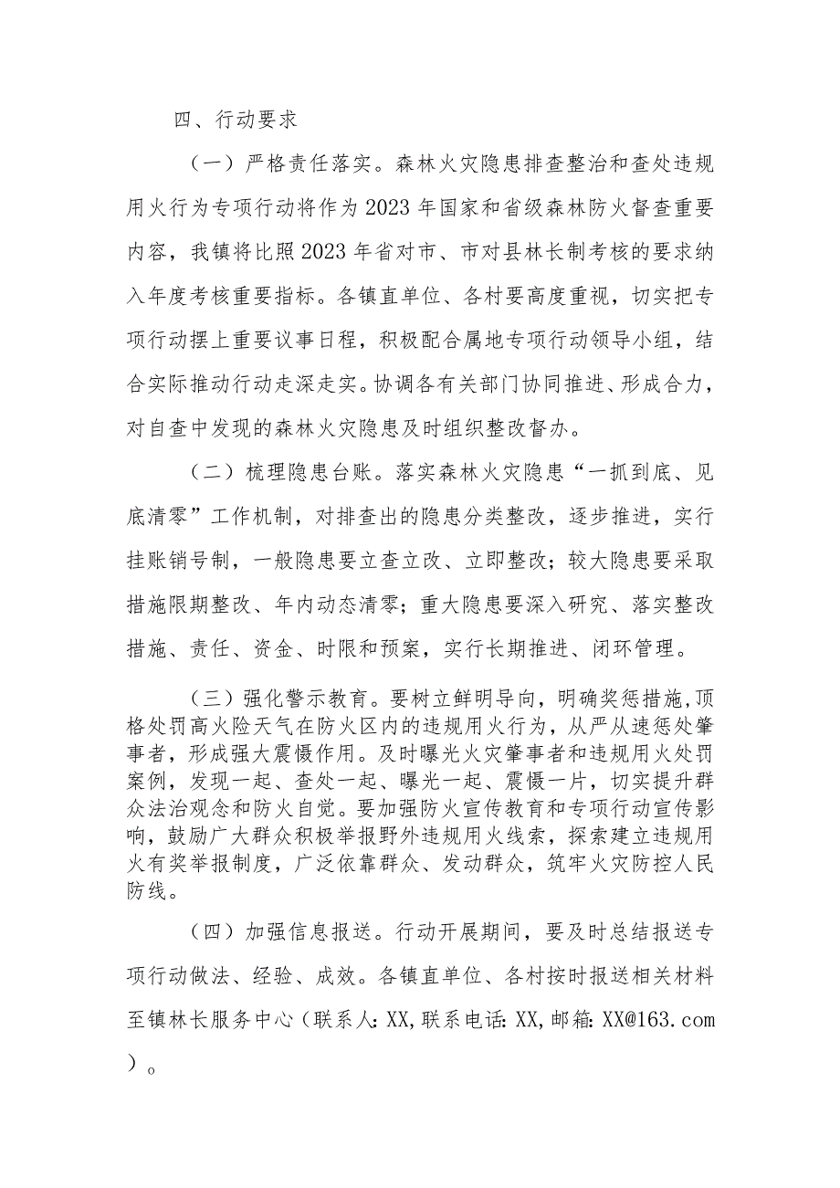 XX镇2023年森林火灾隐患排查整治和查处违规用火行为专项行动工作方案 .docx_第3页