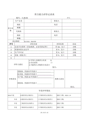 供方能力评价记录表2023年）.docx