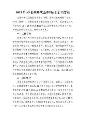 2023年XX县禁毒攻坚冲刺百日行动方案.docx