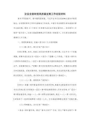 企业全面转型高质量发展工作经验材料.docx