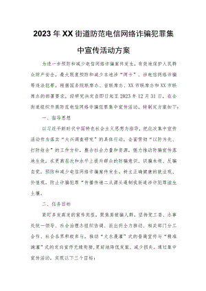 2023年XX街道防范电信网络诈骗犯罪集中宣传活动方案 .docx