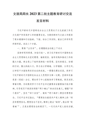 文旅局局长2023第二批主题教育研讨交流发言材料.docx