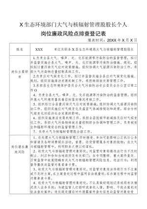 X县生态环境部门大气与核辐射管理股股长个人岗位廉政风险点排查登记表.docx
