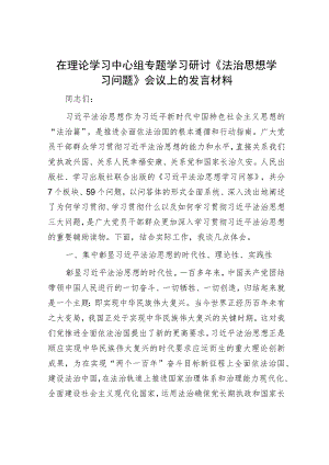 在理论学习中心组专题学习研讨《法治思想学习问题》会议上的发言材料.docx