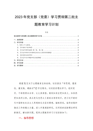 2023年党支部（党委）学习贯彻第二批主题教育学习计划.docx