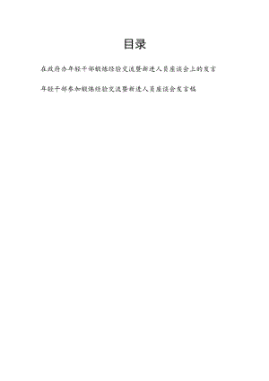 在办公室年轻干部锻炼经验交流暨新进人员座谈会上的发言讲话2篇.docx