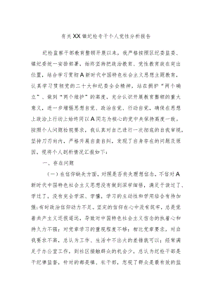 有关XX镇纪检专干个人党性分析报告.docx