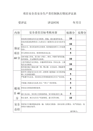 项目安全员安全生产责任制执行情况评议表.docx