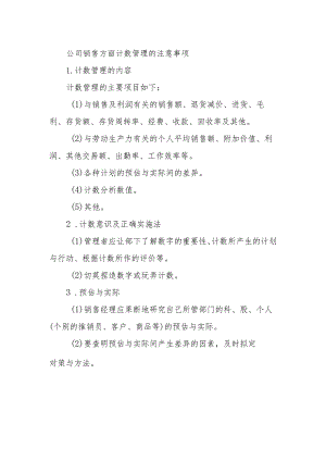 公司销售方面计数管理的注意事项.docx