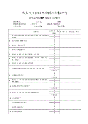 省人民医院神经内科急性缺血性脑卒中质控表-急性脑梗死TIA质控指标评价表.docx