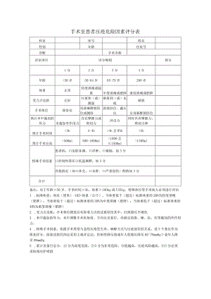 手术室患者压疮危险因素评分表.docx