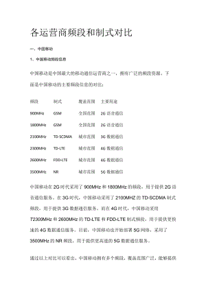 各运营商频段和制式对比.docx