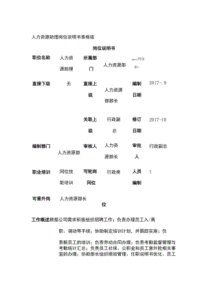 人力资源助理岗位说明书表格版.docx