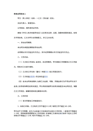 劳务合同范本二.docx