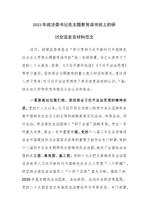 2023年政法委书记在主题教育读书班上的研讨交流发言材料范文.docx