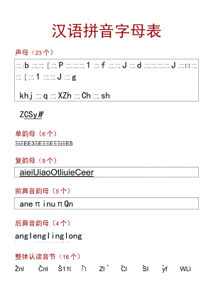汉语拼音字母表四线田格格式.docx