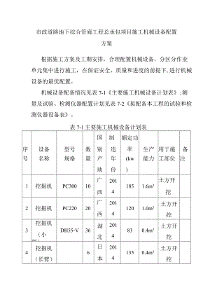 市政道路地下综合管廊工程总承包项目施工机械设备配置方案.docx