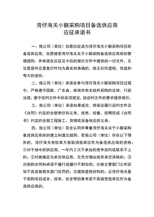 湾仔海关小额采购项目备选供应商应征承诺书.docx