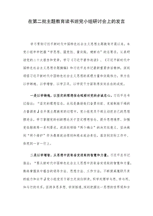 在第二批主题教育读书班党小组研讨会上的发言.docx