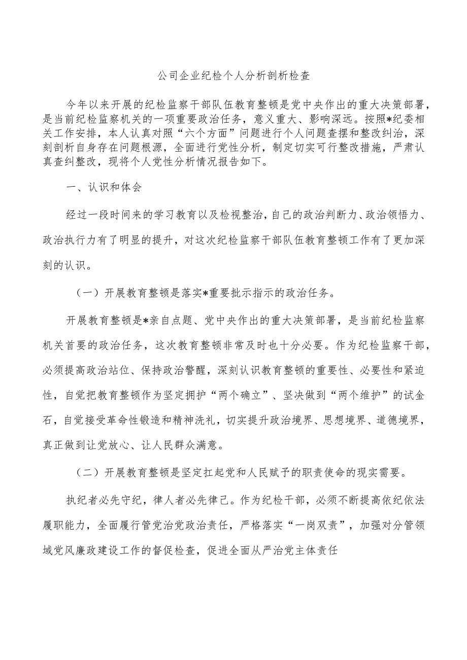 公司企业纪检个人分析剖析检查.docx_第1页