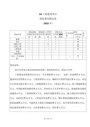 XX工程建设项目招标基本情况表（2023年）.docx