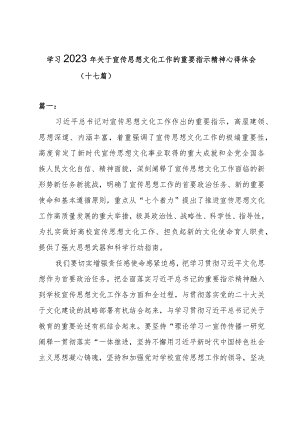 高校学习2023年关于宣传思想文化工作的重要指示精神心得体会（十七篇）.docx