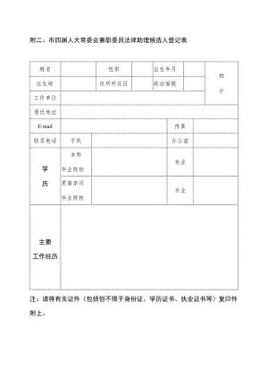市四届人大常委会兼职委员法律助理候选人登记表.docx