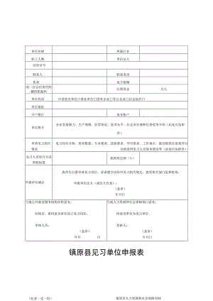 镇原县见习单位申报表.docx
