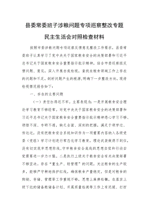 县委常委班子涉粮问题专项巡察整改专题民主生活会对照检查材料.docx