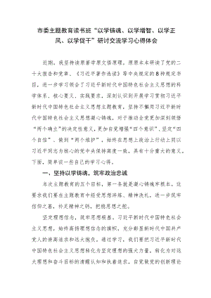 市委主题教育读书班“以学铸魂、以学增智、以学正风、以学促干”研讨交流学习心得体会.docx