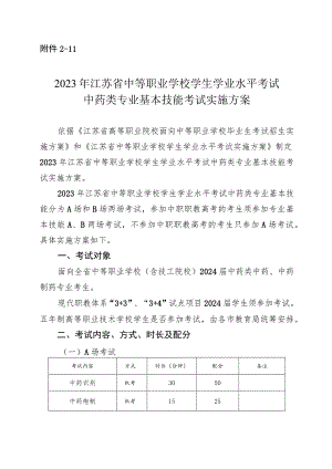 2023年江苏省中等职业学校学生学业水平考试中药类专业基本技能考试实施方案.docx