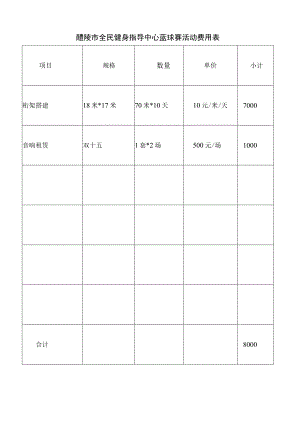 醴陵市全民健身指导中心蓝球赛活动费用表.docx
