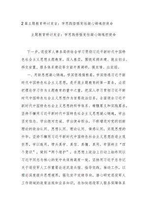 2篇主题教育研讨发言：学思践悟强党性 凝心铸魂担使命.docx