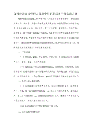 公司公开选拔管理人员及中层正职后备干部实施方案.docx